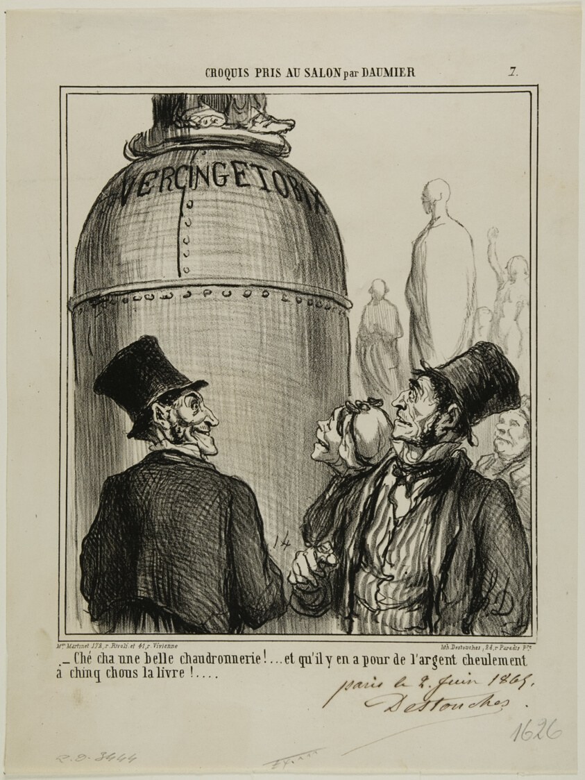 “- Yep... this is what I call a shplendid job.... and for just five sous per pound.. you reaaalllly get your money's worth!,” plate 7 from Croquis Pris Au Salon par Daumier