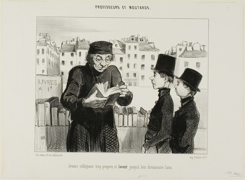 Clean Young High School Students, They Even Try Selling Off their Latin Dictionary, plate 24 from Professeurs et Moutards (Professors and Rascals)