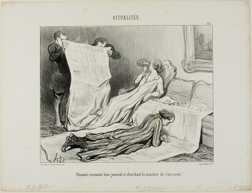 Subscribers Tyring to Cope with Their Paper, plate 115 from Actualités