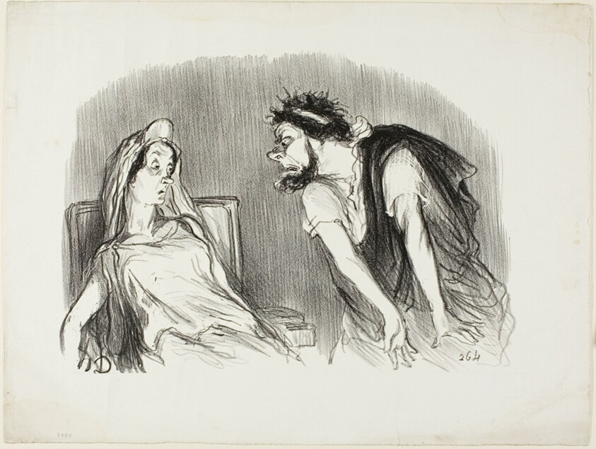 Oedipe. “- When my sword cut into his bleeding heart - You are trembling Madame - It was then that the world was falling apart,” plate ten from Physionomies tragiques