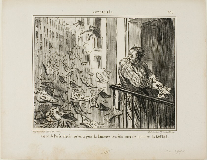 View Taken of the Streets of Paris after the Performance of the Famous Moralistic Comedy "La Bourse,” plate 330 from Actualités