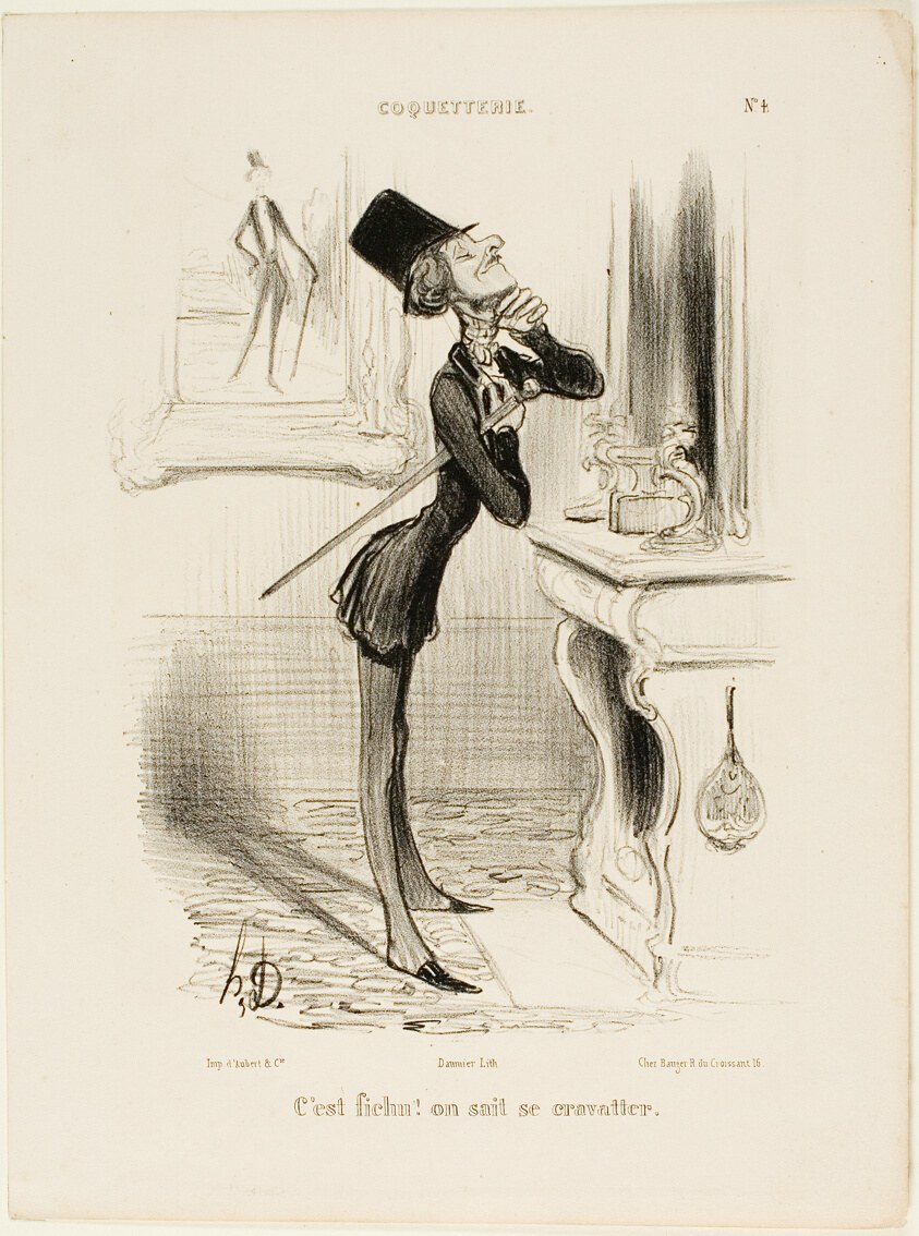 “Oh blast! I don't seem to be able to tie a knot!” plate 4 from Coquetterie
