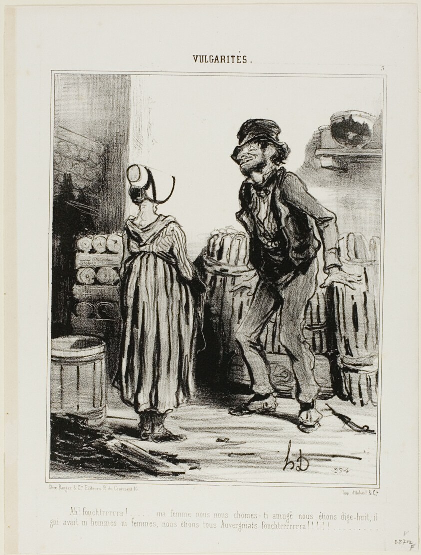 “Ha! Dammmmmnit wife... how much funnn we had when we were eighteen.... no men no women..... just us people from Auvergne,” plate 5 from Vulgarités