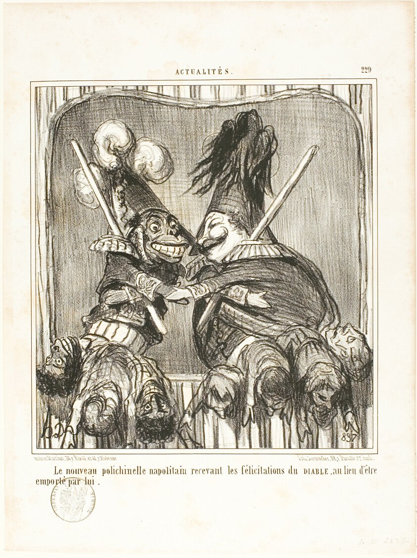 The New Neapolitan Buffoon. Receiving the congratulations of the DEVIL instead of being carried off by him, plate 229 from Actualités