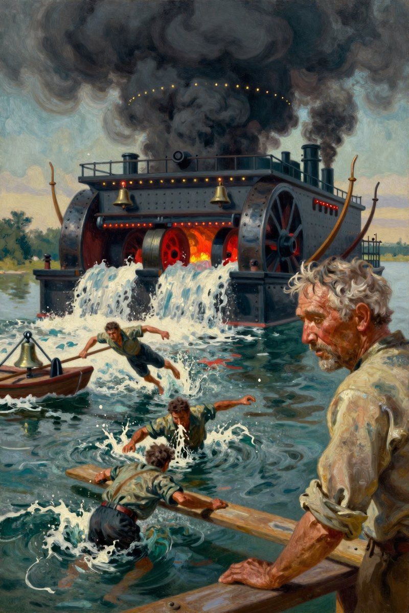 A weathered old man, gray hair and weather-beaten face, stocky build, brown eyes, pale complexion, his face tight with fear, eyes lowered in thought.