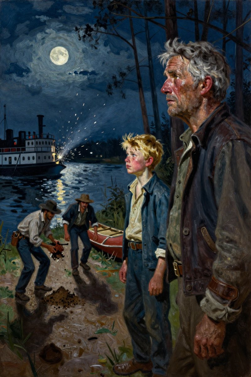 A weathered old man, gray hair and weather-beaten face, stocky build, brown eyes, pale complexion, his face shining with grief, looking away from the viewer.
