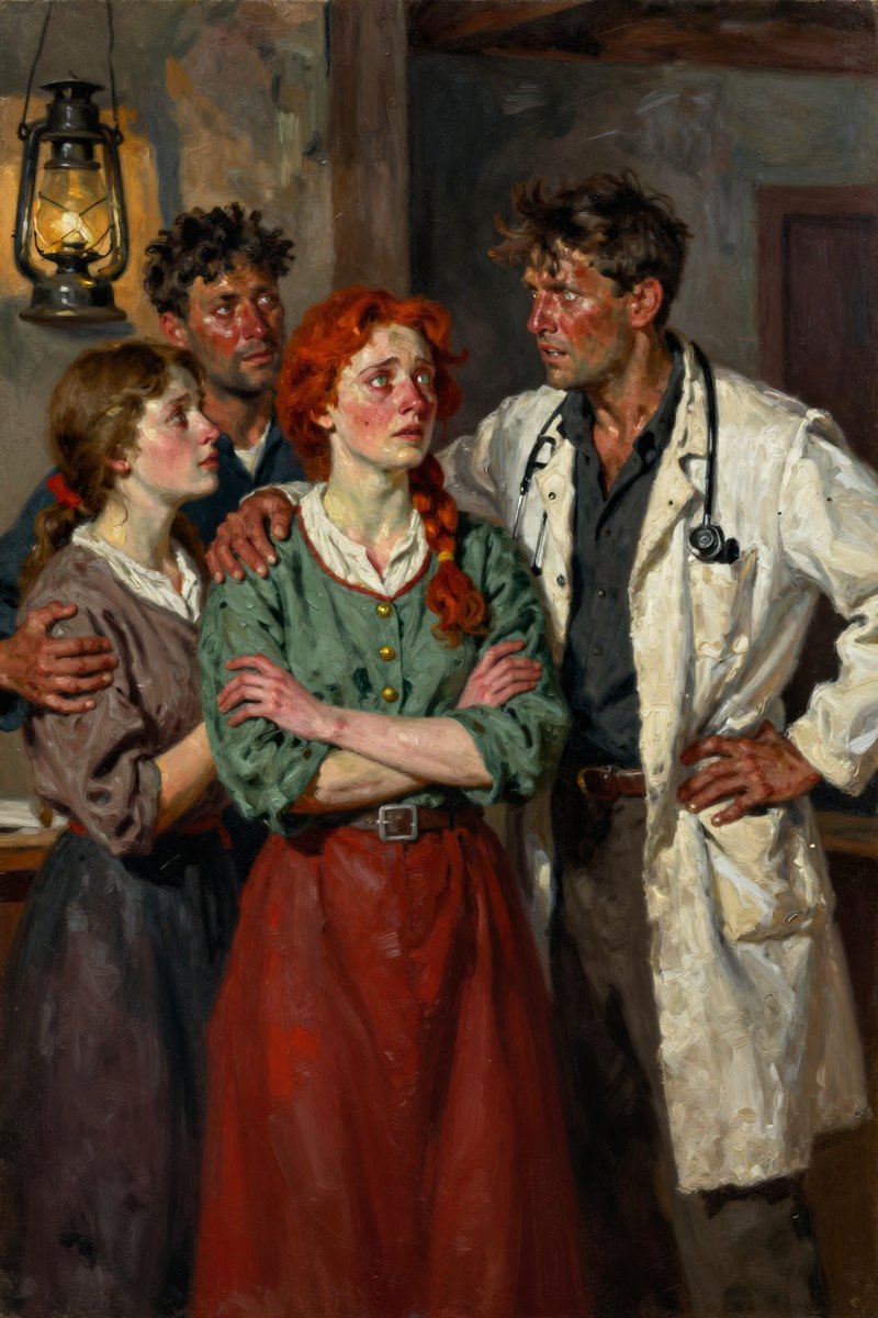 A red-headed woman with lit-up eyes and a radiant face stands firm, her arms crossed.