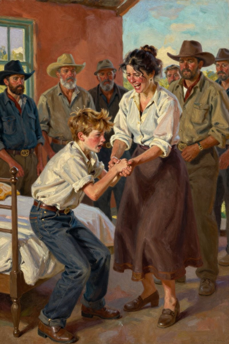 She stooped quickly at the foot of the bed, pulling a thirteen-year-old boy out with a sudden tug.