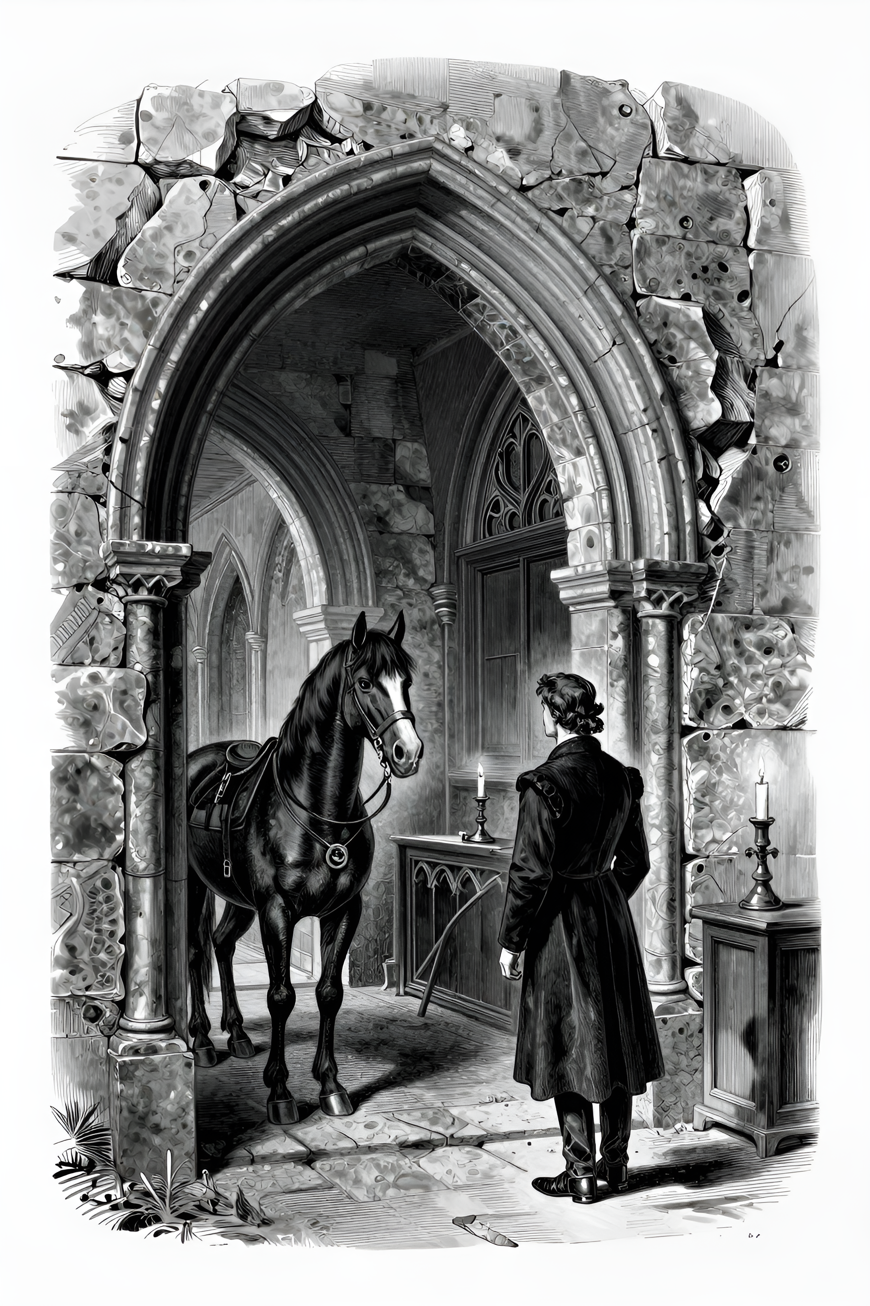 A servant in waiting took my horse, and I entered the Gothic archway of the hall.