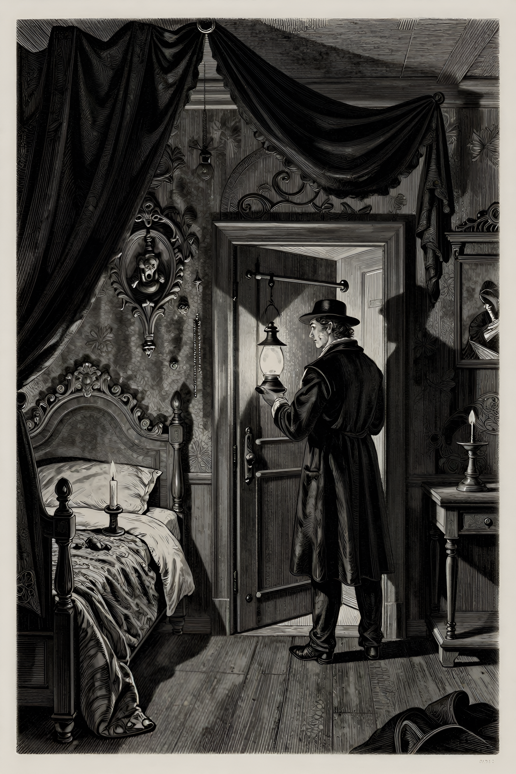 I endeavoured to believe that much, if not all of what I felt, was due to the bewildering influence of the gloomy furniture of the room—of the dark.
